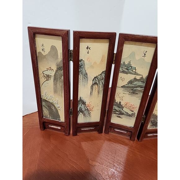 Vintage Hand Painted Mini Divider Shade Privacy Screen ~ Wood 6 Panel Vintage - Picture 5 of 8